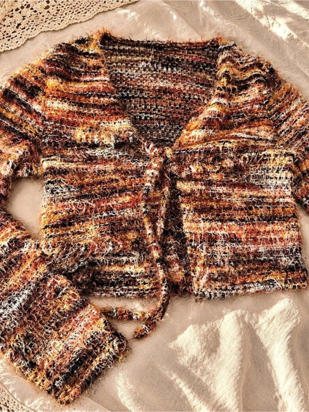 Striped Cardigan in Orange & Brown Like New